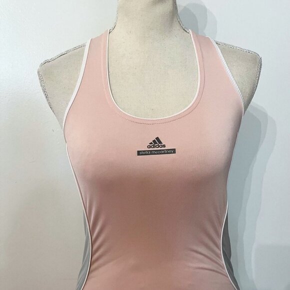 ADIDAS X STELLA MCCARTNEY PINK GREY WHITE SINGLET ATHLETIC RACERBACK TANK TOP - Picture 4 of 9